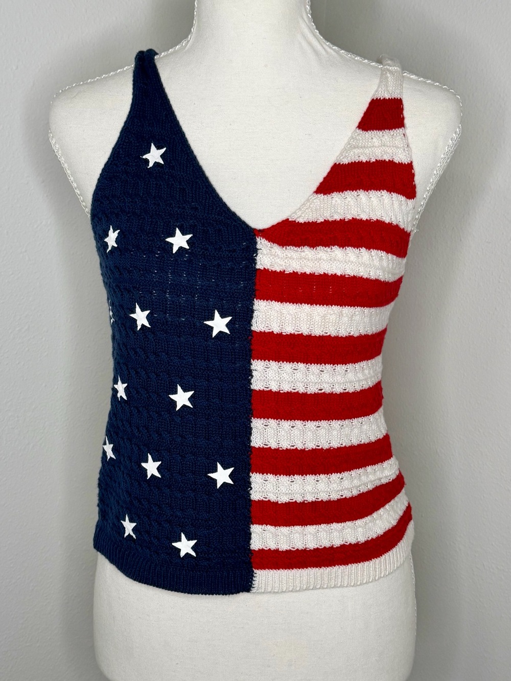 Moon & Madison Patriotic Star & Stripe Knit Tank Top - Red, White & Blue Size Sm
